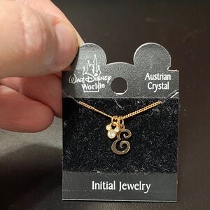 Vintage Disney Gold E initial Necklace with Crystal Accent
